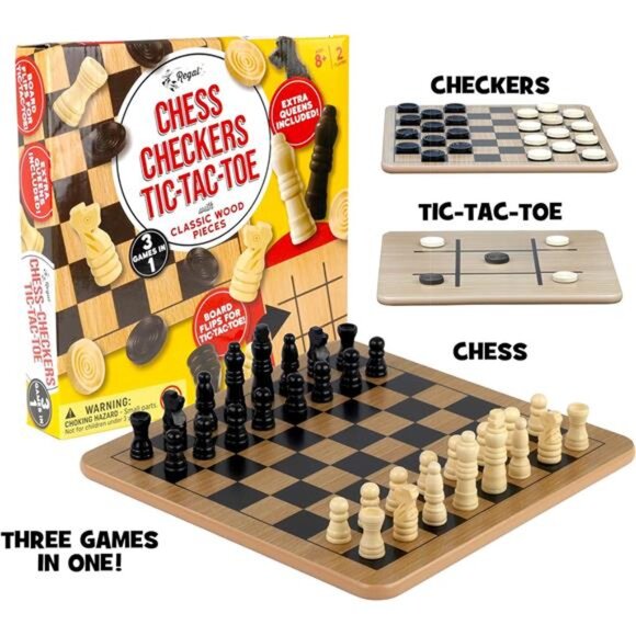 Regal Games - Reversible Wooden Board for Chess, Checkers & Tic-Tac-Toe - Picture 3 of 7